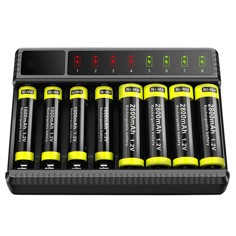 Chargeur de batterie intelligent à 8 emplacements, affichage LED pour piles rechargeables AA/AAA NiMH ► Photo 1/6