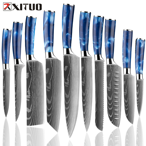 XITUO couteau de Chef couteaux de cuisine Santoku, manche en résine Laser motif en acier damas couteau à trancher tranchant meilleur cadeau ► Photo 1/6