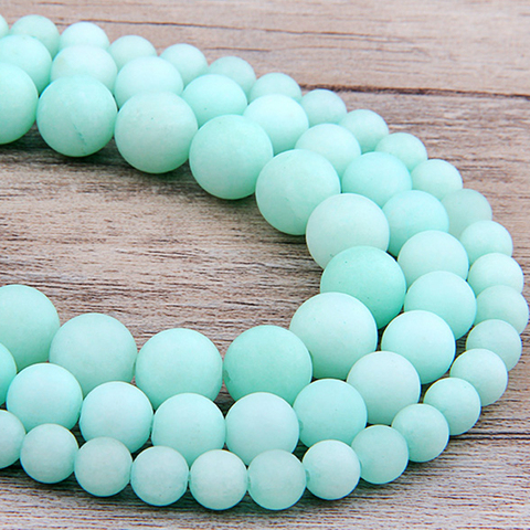 6 8 10 12 mm givré bleu rivière Amazonite perles mates pierres naturelles rondes perles en vrac pour la fabrication de bijoux bracelet collier bricolage ► Photo 1/6