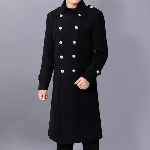 Manteau anti-poussière Long pour homme, Trench-coat en tissu de laine, Double boutonnage, Slim, solide, vestes décontractée, vêtements d'extérieur d'affaires ► Photo 1/5