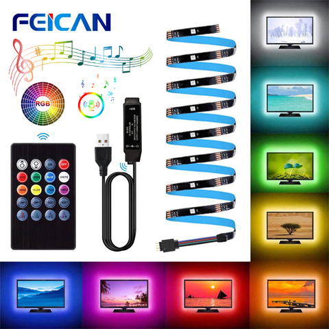 LED Bande Lumière 2835 5050 USB Flexible de Bande de Lampe de Capteur Sonore Ruban RGB 1M 2M 3M 4M DC5V Rétro-Éclairage TV À Distance avec Batterie ► Photo 1/6