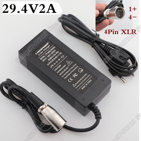 Chargeur 2a 29.4V pour batterie au lithium 7S 24V 25.2V 25.9V 29.4V 29.4V, chargeur de vélo électrique, connecteur de ligne XLR à 4 broches ► Photo 1/5