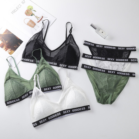 Sexy femmes ensemble de sous-vêtements string slips G-String soutien-gorge et culotte ensemble Transparent Bralette femme broderie dentelle ensemble de Lingerie ► Photo 1/6