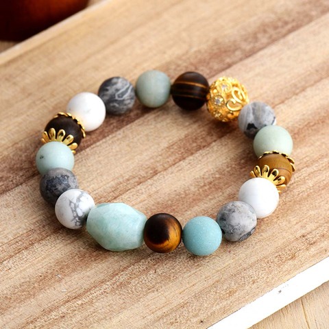 Bracelets de perles pour femmes, 10MM, pierre mate, or, zircone, breloque élastique, élégants brins, bijoux cadeaux de noël ► Photo 1/6