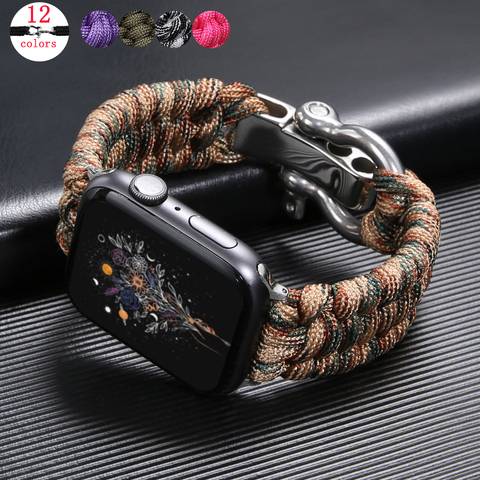 Bracelet de montre de Sport pour montre Apple 44mm 42mm 38mm 40mm Bracelet de survie en plein air pour montre Apple série 6 5 4 3 SE corde en Nylon ► Photo 1/1