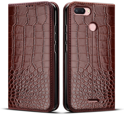 Coque pour Xiaomi Redmi 6, étui à rabat, texture Crocodile, cuir, pare-chocs ► Photo 1/5