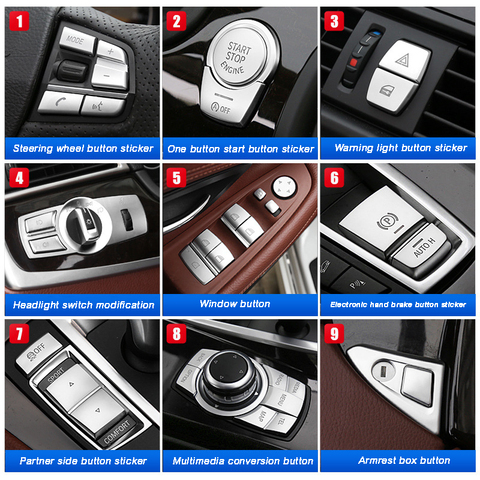 Chrome ABS voiture intérieur boutons paillettes décoration couverture garniture décalcomanies pour BMW 5 série f10 f18 520 525 528 530 2011-17 voiture Decora ► Photo 1/6