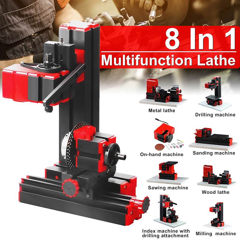 8 en 1 Mini tour Machine multi-fonctionnelle métal bois plastique tour scie sauteuse perceuse forage ponçage outil Kit ► Photo 1/5