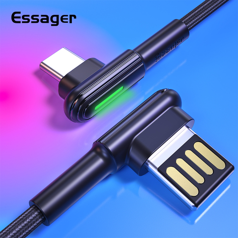 Essager – câble USB de Type C 3A 90 degrés pour recharge rapide, cordon de chargeur USB-C pour Samsung S20 S10 Plus Xiaomi mi 10 ► Photo 1/6