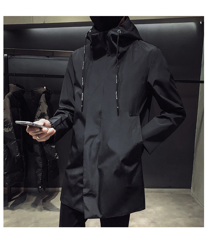 Trench-Coat noir à capuche pour homme, manteaux coupe-vent, M-4XL décontracté, vêtements d'extérieur ► Photo 1/6