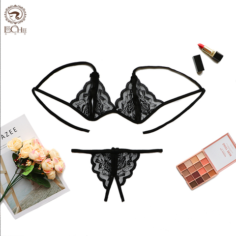 Ensemble de Lingerie en dentelle pour femmes, Lingerie transparente, soutien-gorge ouvert, Lingerie Sexy ► Photo 1/6