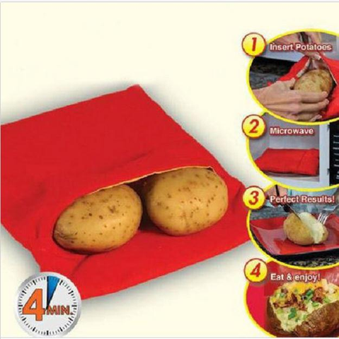 1PC rouge lavable cuiseur sac cuit pomme de terre micro-ondes cuisson pomme de terre rapide (cuit 4 pommes de terre à la fois) chaud 2022 ► Photo 1/6