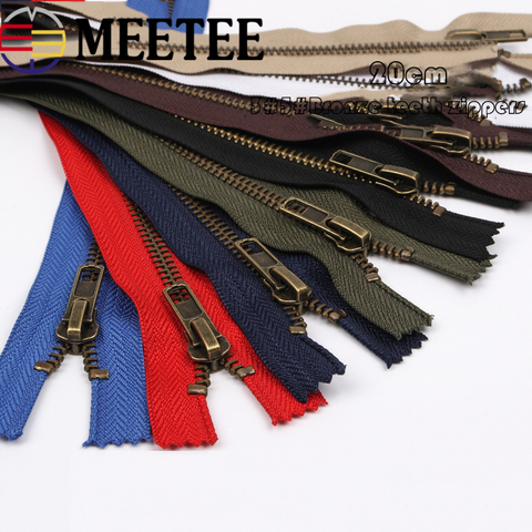 Meetee 3 #5 #20cm, 5 pièces, fermeture éclair métallique, dents en Bronze, pour pantalons de poche, sac, tailleur, bricolage, outils de couture, accessoires pour vêtements ► Photo 1/1