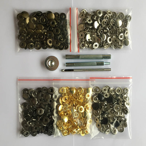 Ensemble de 120 boutons à pression en métal, 5 couleurs disponibles + 4 outils, attaches à pression en métal pour la couture de vêtements, de maroquinerie, de sacs et de ceintures ► Photo 1/6