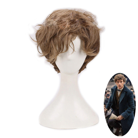 Perruque de Cosplay bouclées bêtes fantastiques et où les trouver en Newt Scamander courte brune, Ombre, accessoire d'halloween pour jeu de rôle ► Photo 1/4