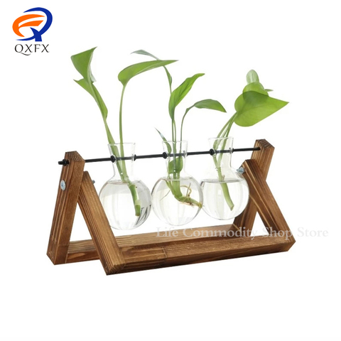 Terrarium avec support en bois, plante à Air, Vase en verre, support pivotant en métal pour culture hydroponique, maison, jardin, décoration du bureau ► Photo 1/6