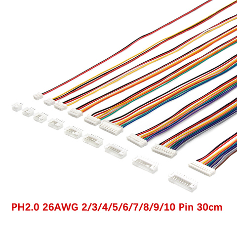 10 jeux, Mini Micro JST 9/10 à 2/3/4/5/6/7/8/PH-2.0 broches, connecteur mâle et femelle avec fils, connecteurs de prise de 300MM 26AWG ► Photo 1/6