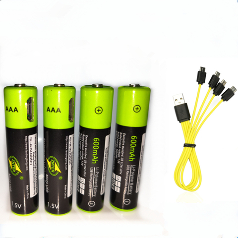 Batterie rechargeable ZNTER AAA 1.5V AAA 600mAh batterie rechargeable au lithium polymère USB avec câble Micro USB ► Photo 1/6