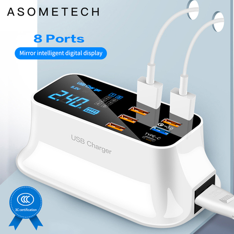 8 Ports Charge rapide 3.0 Led affichage USB chargeur pour Android iPhone adaptateur téléphone tablette chargeur rapide pour xiaomi huawei samsung ► Photo 1/6