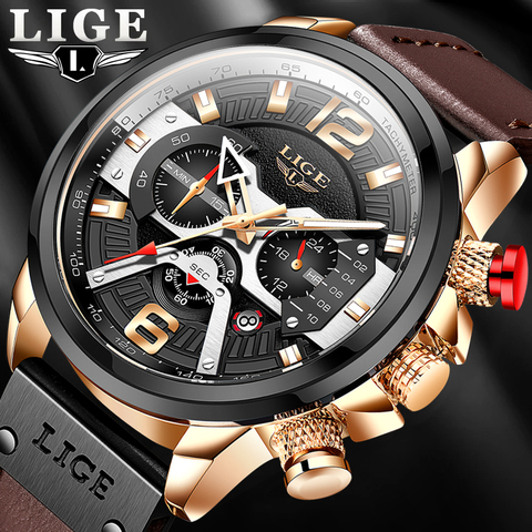 2022 nouveau hommes montres LIGE Top marque en cuir chronographe étanche Sport automatique Date Quartz montre pour hommes Relogio Masculino ► Photo 1/6