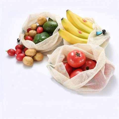 Sac de fruit végétal, sacs réutilisables de produit de sac de stockage, qui respecte l'environnement, 100% sacs organiques de maille de coton, cuisine biodégradable ► Photo 1/6