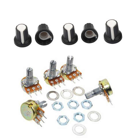 5 pièces/lot WH148 potentiomètre + boutons 15mm 3pin simple potentiomètre lumière réglage du volume résistances ensemble B1k B5K B10K B100K ► Photo 1/4