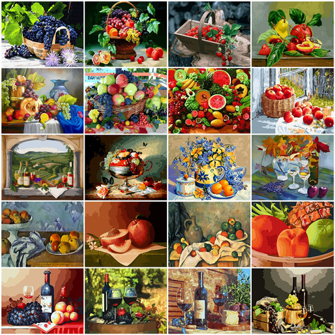 HUACAN peinture par numéro Fruit fleur bricolage dessin toile peint à la main photos par numéro nature morte décoration de la maison ► Photo 1/6