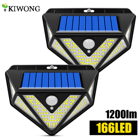 1200lm lumière solaire avec capteur de mouvement 166 LED 270 grand Angle IP65 étanche 3 Modes lampe solaire sans fil pour jardin extérieur ► Photo 1/6