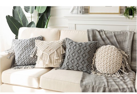 Housse de coussin en macramé, taie d'oreiller Boho, fait à la main, couleur, macramé, géométrie, bohème, ethnique ► Photo 1/5