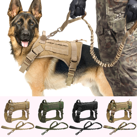 Laisse de harnais de dressage de chien harnais de chiens tactiques militaires gilet de chien de travail laisse élastique pour chien de berger allemand Bulldog ► Photo 1/6