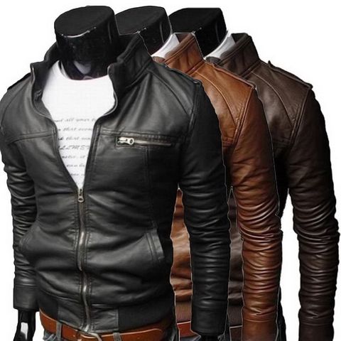 Mode chaude hommes Cool bomber vestes hommes veste automne hiver col coupe mince moto en cuir veste manteau Outwear Streetwear ► Photo 1/6