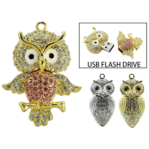 Clé USB 2.0 en métal diamant, support à mémoire de 8GB 16GB 32GB, support à mémoire de forme de dessin animé, collier hibou ► Photo 1/6