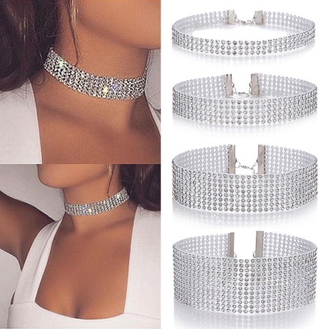 Collier ras du cou Extra large pour femmes, accessoires de mariage, plein de strass, diamant, cristal, bijoux ► Photo 1/4