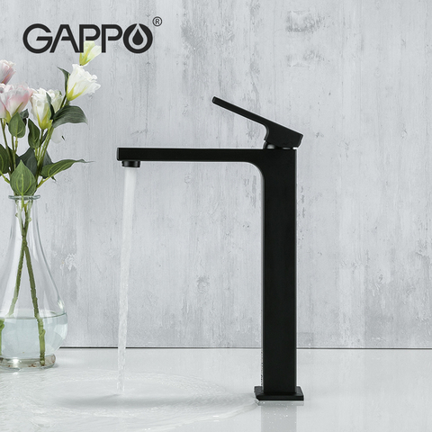 GAPPO noir Chrome grand bassin évier robinet mince salle de bain lavabo robinet mitigeur d'eau chaude froide bassin grue robinet salle de bain robinet ► Photo 1/6