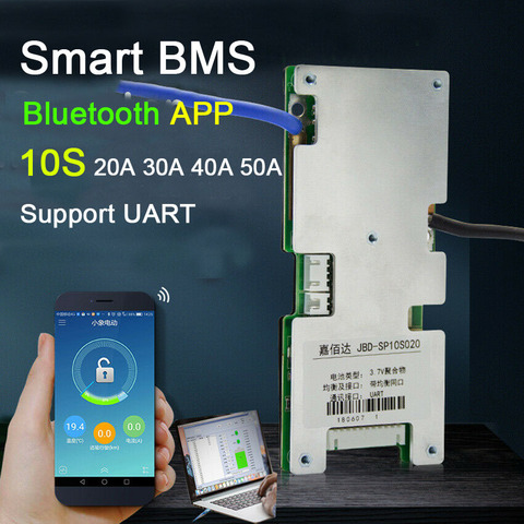 BMS intelligent 10S 36V 20A 30A 40A 50A, carte de protection de batterie Lithium li-ion W balance système BMS Bluetooth APP moniteur logiciel ► Photo 1/6
