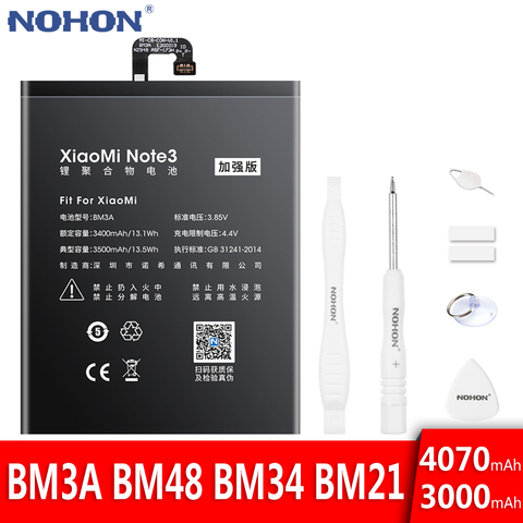 Batterie NOHON pour Xiaomi Mi Note Pro 2 3 batterie de remplacement Note2 Note3 BM3A BM48 BM34 BM21 batterie Lithium polymère + outils gratuits ► Photo 1/6