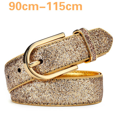 ANYONGZU – ceinture dorée à paillettes pour femmes, taille argentée, haute qualité, cadeaux de luxe, 95 100 105 115CM ► Photo 1/5