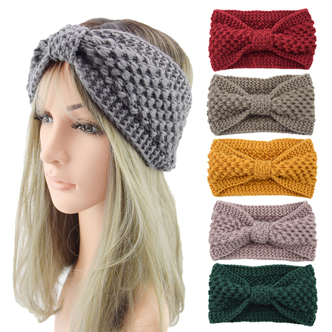 Turban d'hiver tricoté en laine pour femmes et filles, bandeau élastique avec nœud, bandeau large, accessoires pour cheveux ► Photo 1/6