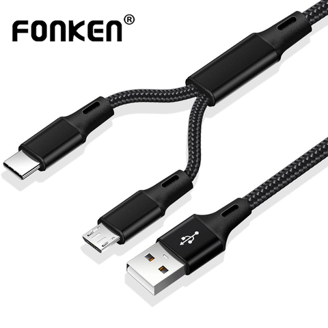 FONKEN 2 en 1 câble USB Micro USB type C câbles chargeur rapide tablette téléphone cordon de Charge 2in1 Nylon tressé Android fils de Charge ► Photo 1/6