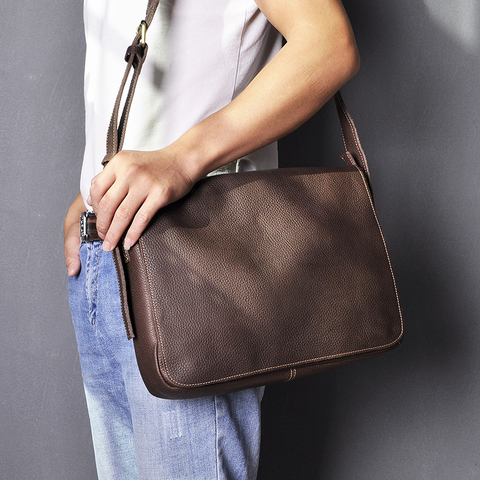 Sac à bandoulière en cuir véritable pour hommes, Design décontracté, sacoche à la mode, sacoche pour ordinateur portable 13 