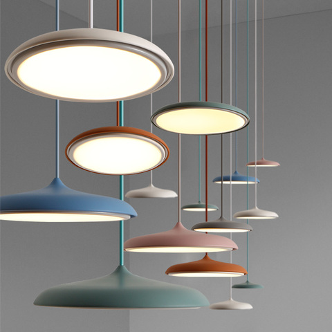 Lampe circulaire suspendue en fer et en forme d'ovni, Design artistique moderne, luminaire nordique mince, luminaire créatif, idéal pour un salon, pendentif led ► Photo 1/6
