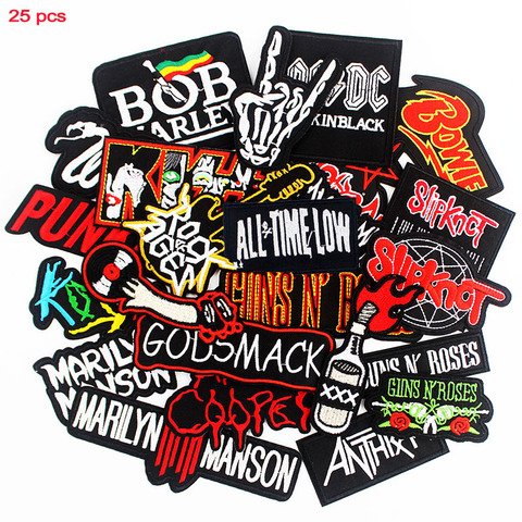 Badges en tissu pour bande musicale Rock, autocollants brodés à repasser, appliques, vêtements, couture, Patchwork, DIY, 25 pièces par lot ► Photo 1/5