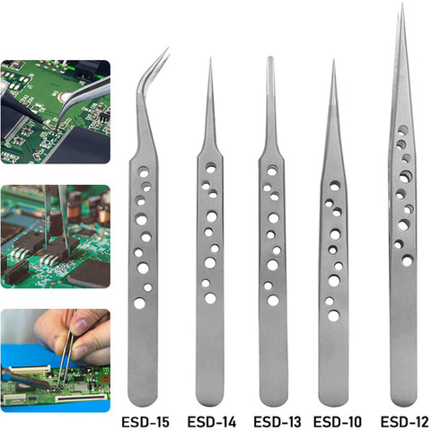 Pince à épiler industrielle électronique pince en acier inoxydable de précision avec ensemble d'outils à main à pointe droite incurvée antistatique pour téléphone repa ► Photo 1/6