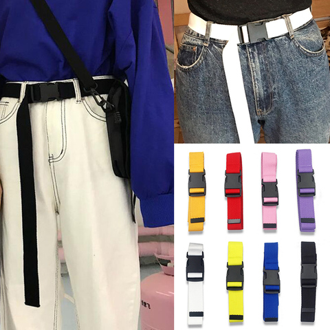 Ceinture en toile noire pour femmes, longue, décontractée, avec boucle en plastique, Harajuku, couleur unie ► Photo 1/6