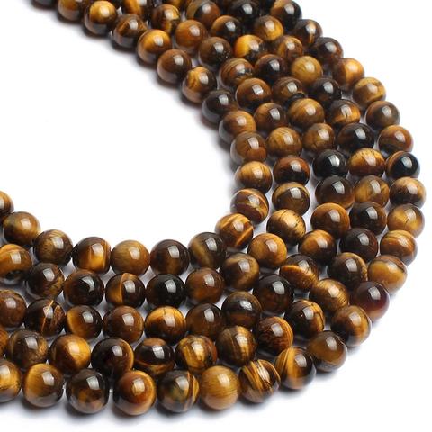 Perles rondes en œil de tigre jaune, pierre naturelle, taille au choix de 4, 6, 8, 10 ou 12mm, pour la fabrication de bijoux, Bracelet, DIY, 15 pouces ► Photo 1/5