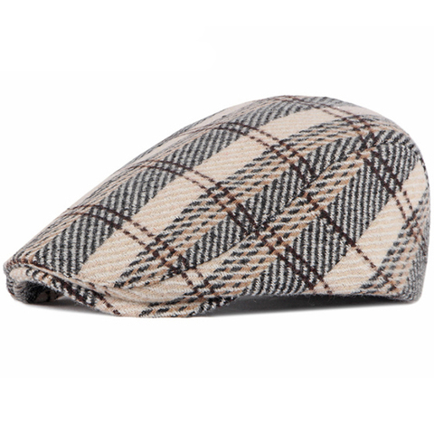 Marque de mode Vintage automne hiver chapeaux pour hommes femmes de haute qualité décontracté coton femmes béret casquettes Adjustion Plaid hommes chapeau plat ► Photo 1/6