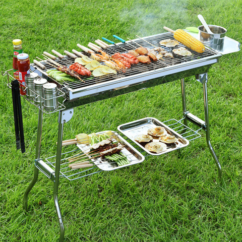 JOYLOVE Barbecue en acier inoxydable Barbecue charbon de bois Barbecue Barbecue Barbecue en carbone en plein air pliant Portable Barbecue ► Photo 1/1