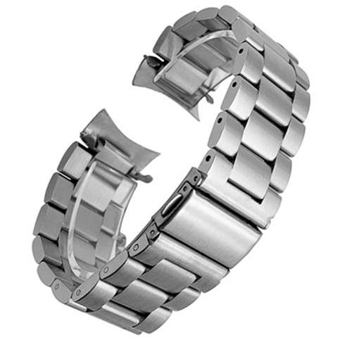 Bracelet de montre en acier inoxydable pour Samsung Galaxy Watch, 46mm, SM-R800, Bracelet de sport à extrémité incurvée, noir argent ► Photo 1/6