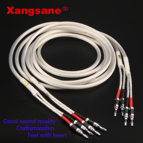 Une paire XANGSANE HIFI câble haut-parleur plaqué argent fil haut-parleur 4N OFC haut-parleur pour systèmes Hi-fi Y Plug banane câble haut-parleur ► Photo 1/6