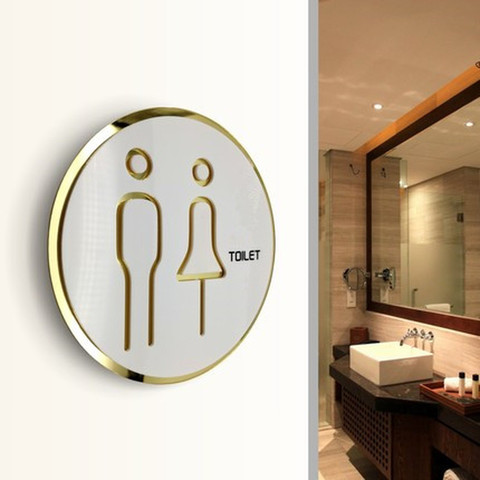 Plaque d'immatriculation acrylique miroir de porte | Autocollant de porte Wc, porte de toilette, miroir or brillant, Plaque d'indication, salle de bain, hôtel, conseils Guide, signalisation ► Photo 1/6